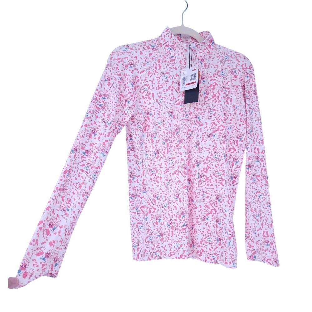 NWT PUMA Golf Active Top YouV Womens XS Long Sleeve Pink 1/4 Zip Colorful UPF50+
